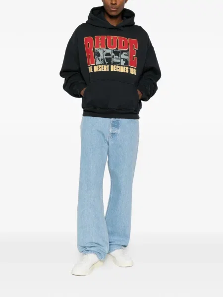 Hanorac cu glugă Rhude cu imagine cu cordon negru