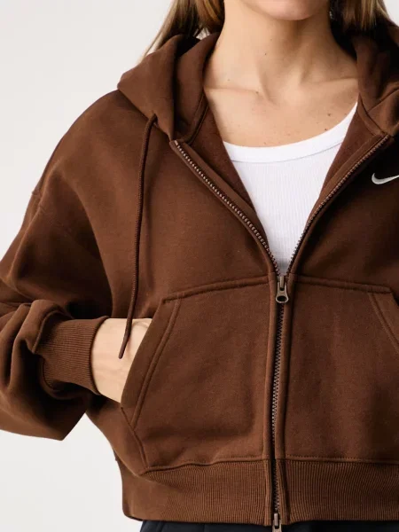 Флийс суичър с качулка Nike Sportswear с качулка кафяво
