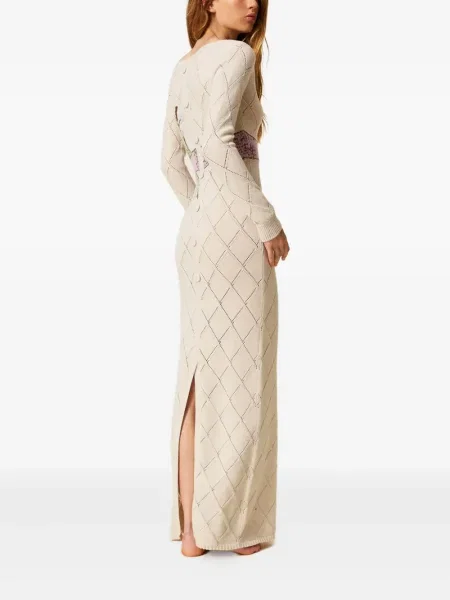 Rochie maxi Twinset cu funde de costum alb