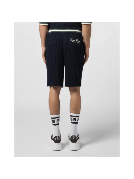 Dzianinowe szorty Philipp Plein do tenisa ze sznurkiem niebieskie