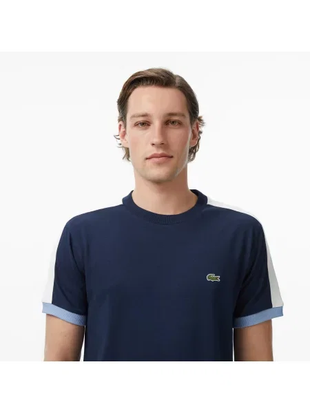 Lacoste T-Shirt Z Okrągłym Dekoltem Z Blokadą Koloru Regular Fit granatowy