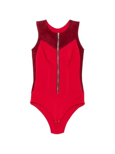 Body Mitiliane Couture din piele de căprioară fără mâneci roșu