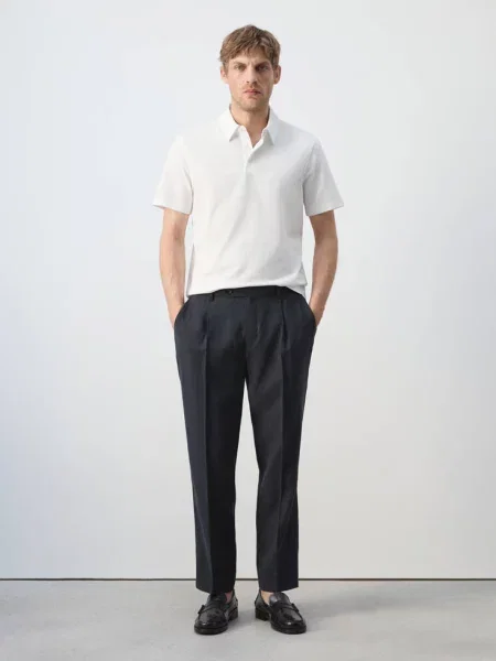 Koszulka polo slim fit z piki z mieszanki bawełny Mężczyzna XS MANGO MAN biały