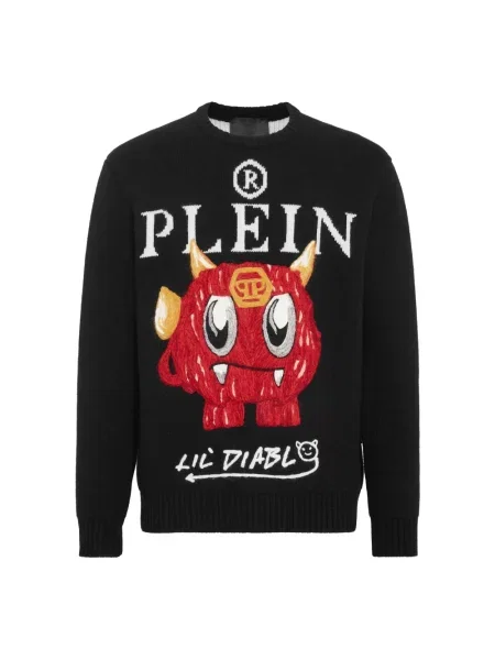 Sweter Philipp Plein wełniany z okrągłym dekoltem czarny