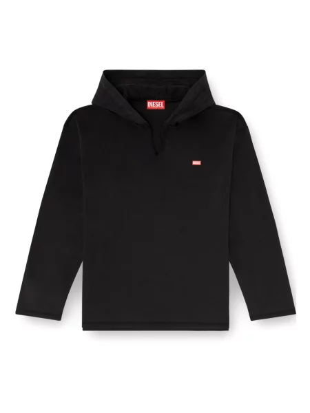 Bluza z kapturem Diesel w kratę z kapturem z dekoltem w serek czarna