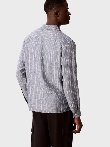 Льняная классическая рубашка Calvin Klein в полоску синяя
