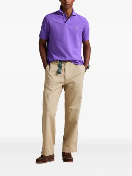 Kratak samt polo majica Polo Ralph Lauren s vezom crna