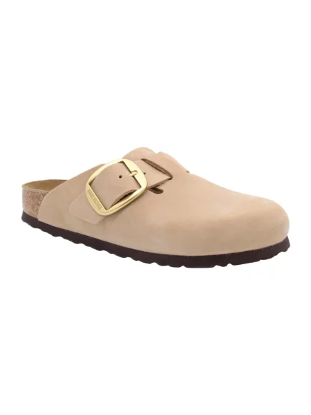 Klapki Birkenstock zamszowe na sprzączkę beżowe