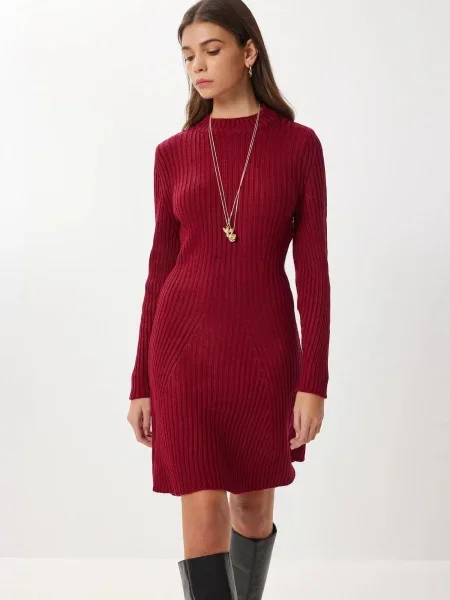 Happiness İstanbul Úpletové šaty Strickkleider burgundská červeň