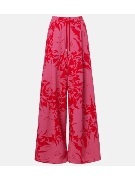 Spodnie dresowe Dries Van Noten w kwiatki z dżerseju plisowane czerwone