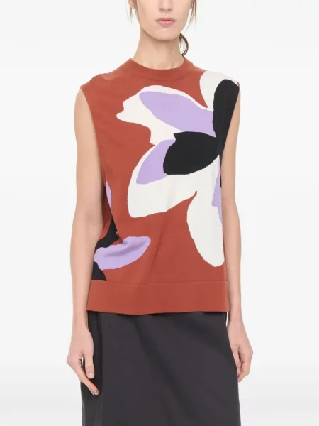 Vestă Plan C cu model floral tricotate maro