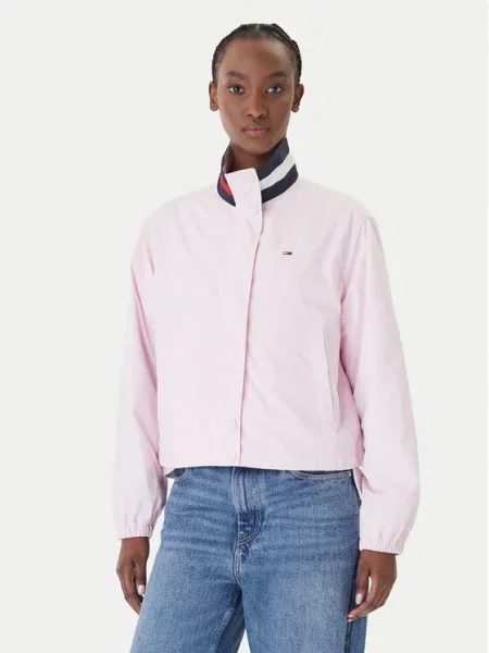 Tommy Jeans Prijelazna jakna Essential tamno plava / svijetloroza / bijela ružičasta
