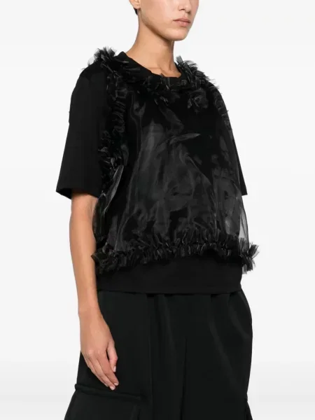 Top Noir Kei Ninomiya cu volane negru