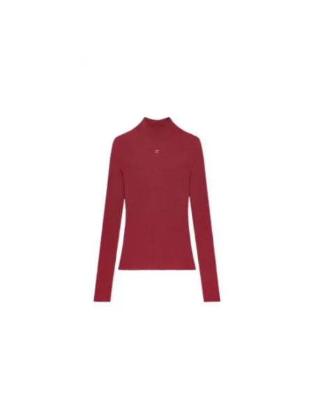Lniany sweter z golfem Courreges czerwony