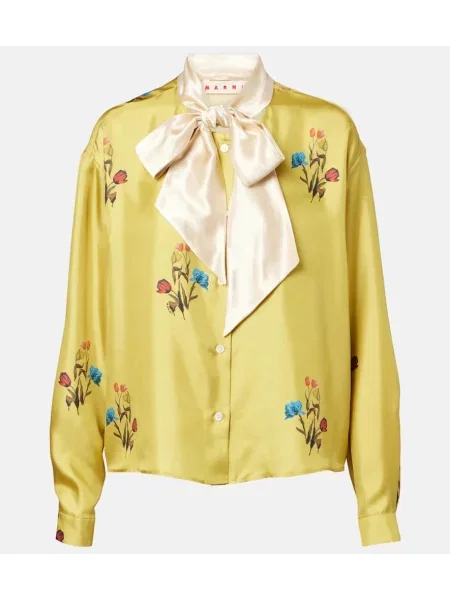 Bluză Marni din satin cu model floral galben