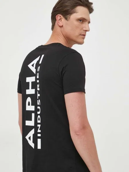 Alpha Industries póló Koszulka Alpha Industries Backprint T 03 fekete nyomott mintás fehér