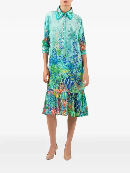 Rochie midi Saraco cu model floral cu imagine albastru