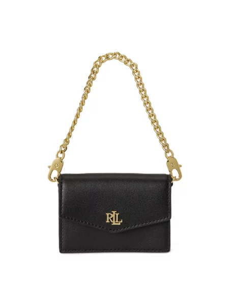 Portfel ze skóry naturalnej z odpinanym łańcuszkiem do noszenia Lauren Ralph Lauren czarny