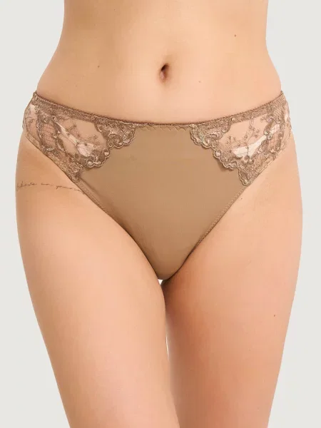 Женские однотонные стринги с вышивкой коричневі