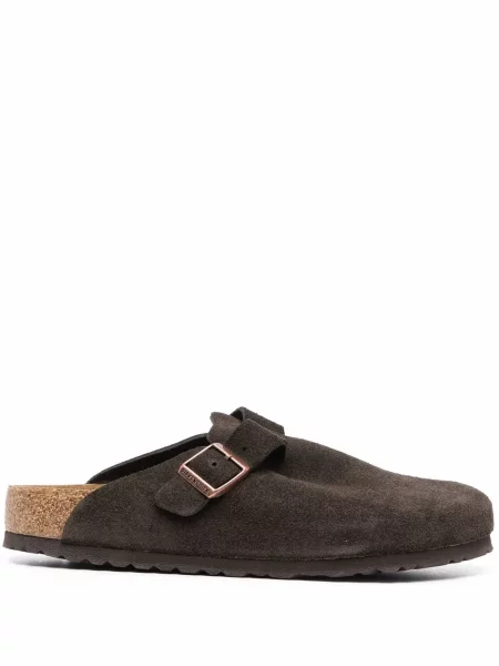 Papuci de casă Birkenstock din piele de căprioară negru