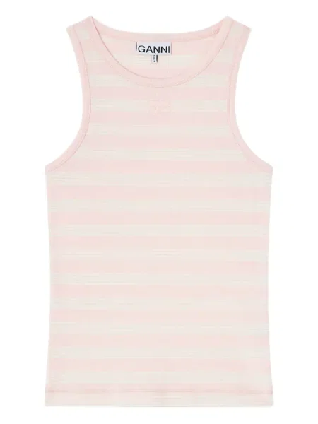 Top Ganni cu dungi roz