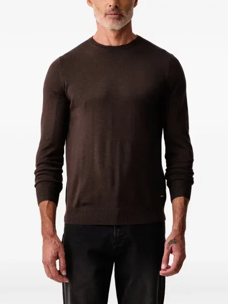 Pulover Joop! cu decolteu rotund cu autograf maro
