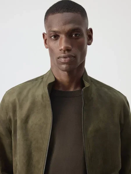 Kurtka bomber z imitacji zamszu khaki Mężczyzna S MANGO MAN