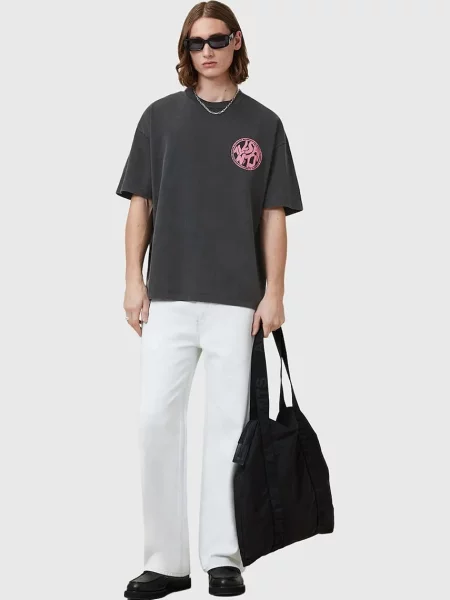 Футболка AllSaints DISTORTION з принтом сірий