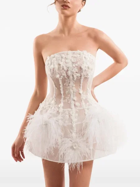 Rochie mini Imroska cu pene cu model floral alb