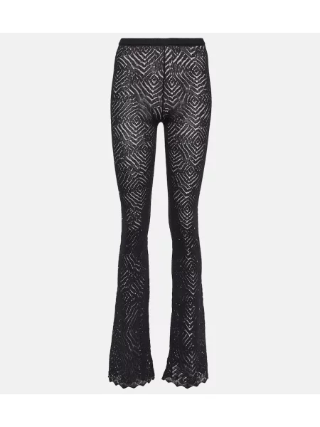 Spodnie Alessandra Rich z wysoką talią koronkowe czarne