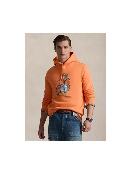 Bluza z kapturem Polo Ralph Lauren z kapturem z nadrukiem pomarańczowa