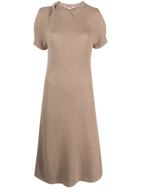 Rochie midi Stella Mccartney tricotate până la genunchi de costum maro