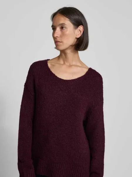 Sweter o luźnym kroju z dzianiny z dodatkiem wełny i wełny z alpaki Milano Italy bordowy