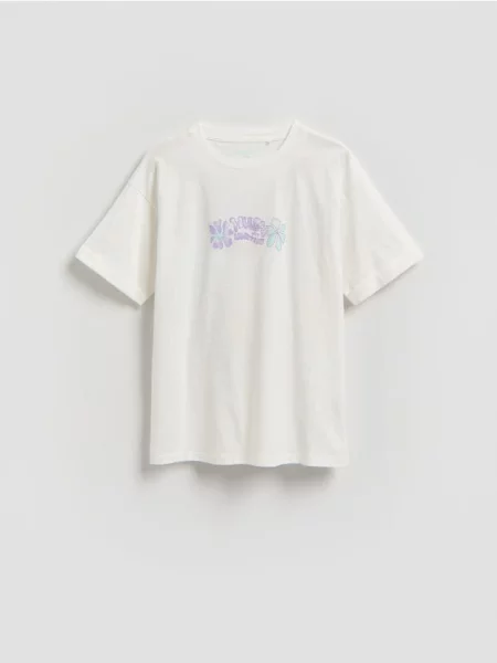 Reserved Tricou din cu imprimeu crem