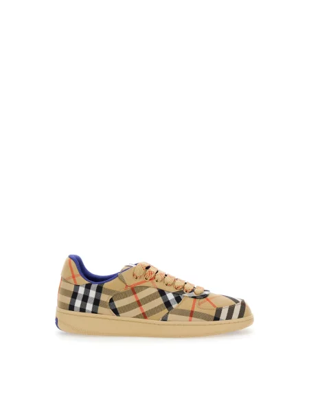 Sneakersy Burberry w kratę z nadrukiem skórzane beżowe
