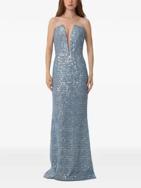 Rochie maxi Dina Melwani plasă albastru