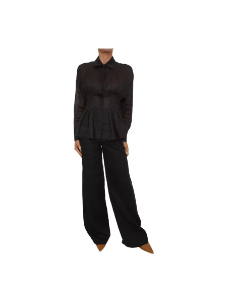 Lniane spodnie Max Mara Studio czarne