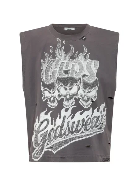 Tricou Gcds fără mâneci zdrențuiți gri