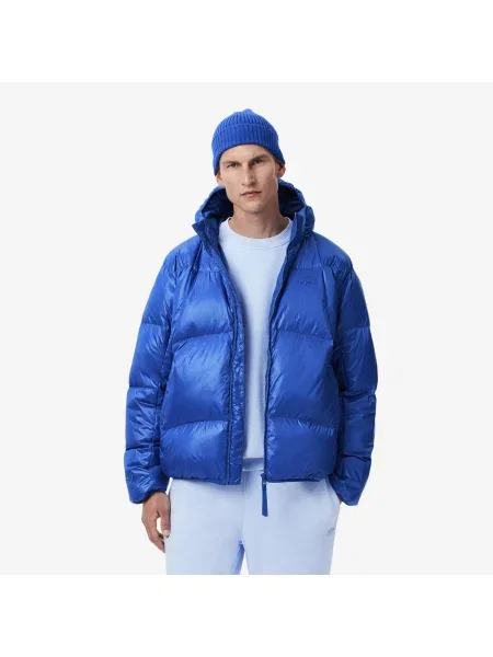 Lacoste Krótka Wodoodporna Kurtka Puchowa niebieska