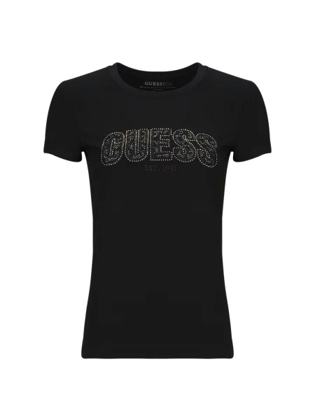 Majica Guess s čipkom s autogramom crna