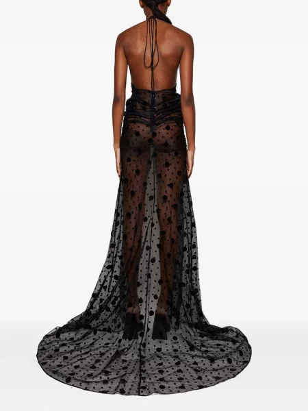 Rochie Laquan Smith cu buline cu gât halter negru
