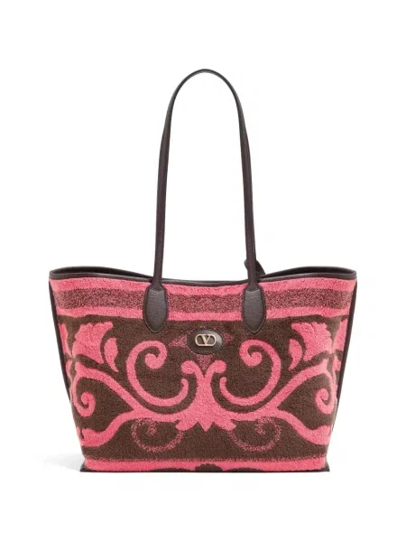 Geantă shopper Valentino Garavani din material terry roz
