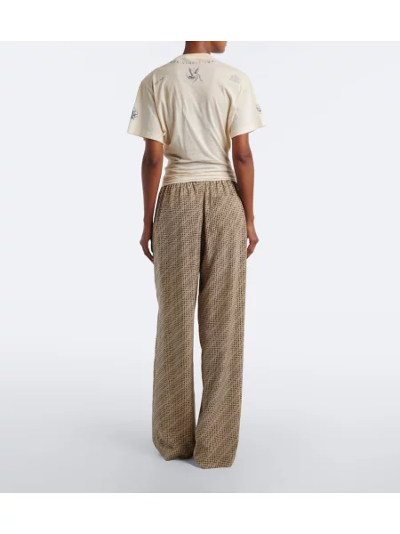 Pantaloni Balenciaga de mătase cu autograf bej