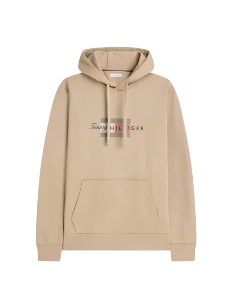 Lniana bluza z kapturem Tommy Hilfiger z kapturem beżowa