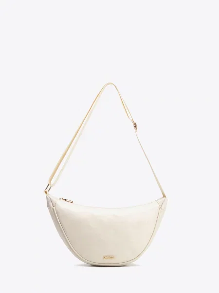 Torebka crossbody na szerokim pasku kremowa