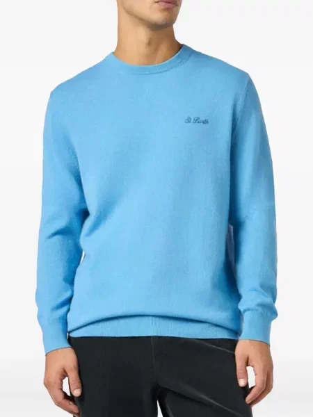 Pulover Mc2 Saint Barth cu broderie cu decolteu rotund albastru