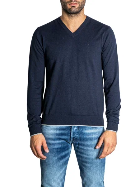 Pulover Armani cu decolteu în V albastru