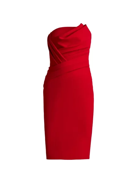 Sukienka midi Tadashi Shoji drapowana bez ramiączek czerwona
