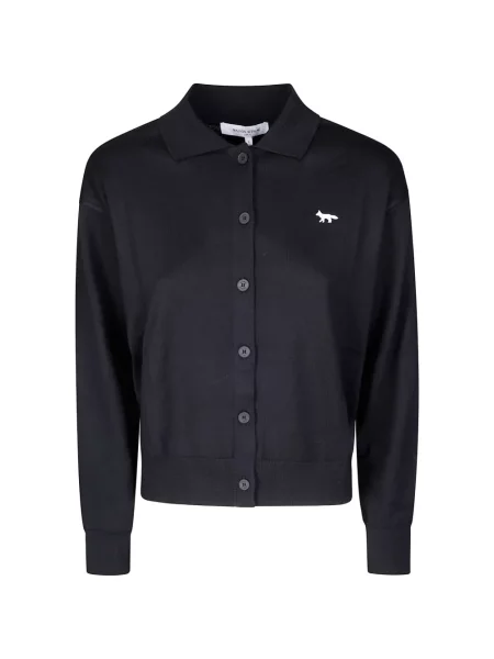 Tricou polo Maison Kitsune din lână merinos negru