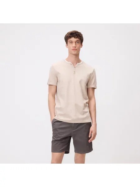 Reserved Tričko henley slim fit béžová